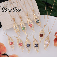 Load image into Gallery viewer, Cring Coco 2021 Earrings Necklace Set Hawaiian Polynesian Samoa Gold Colorful Pearl Pendant Necklace Jewelry Set for Women Girls
